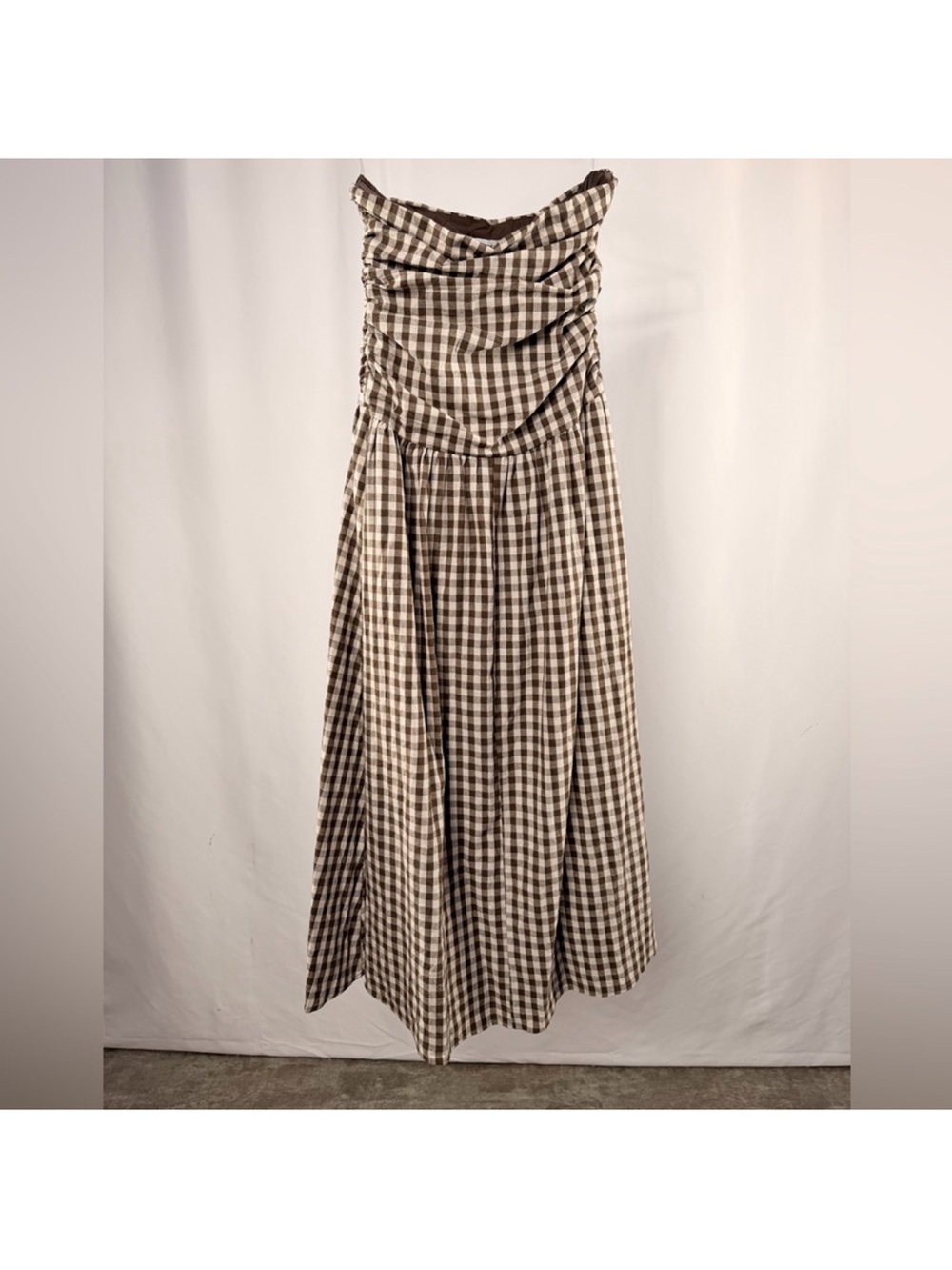Peppermayo Brown and White Gingham Strapless Maxi Dress - Picture 4 of 5